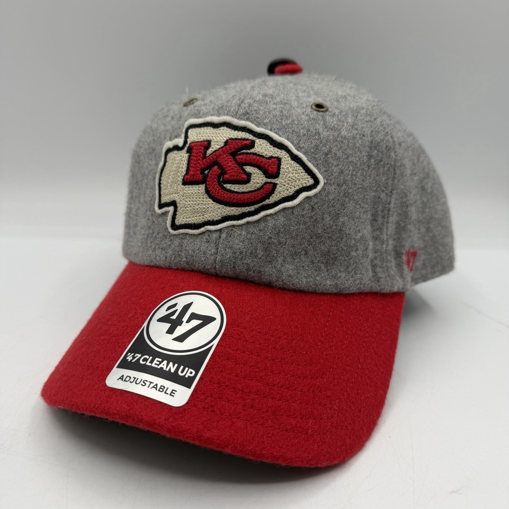 '47 Brand Clean Up Kansas City Chiefs Hat Cap Strapback Grey Wool Golden Age NFL